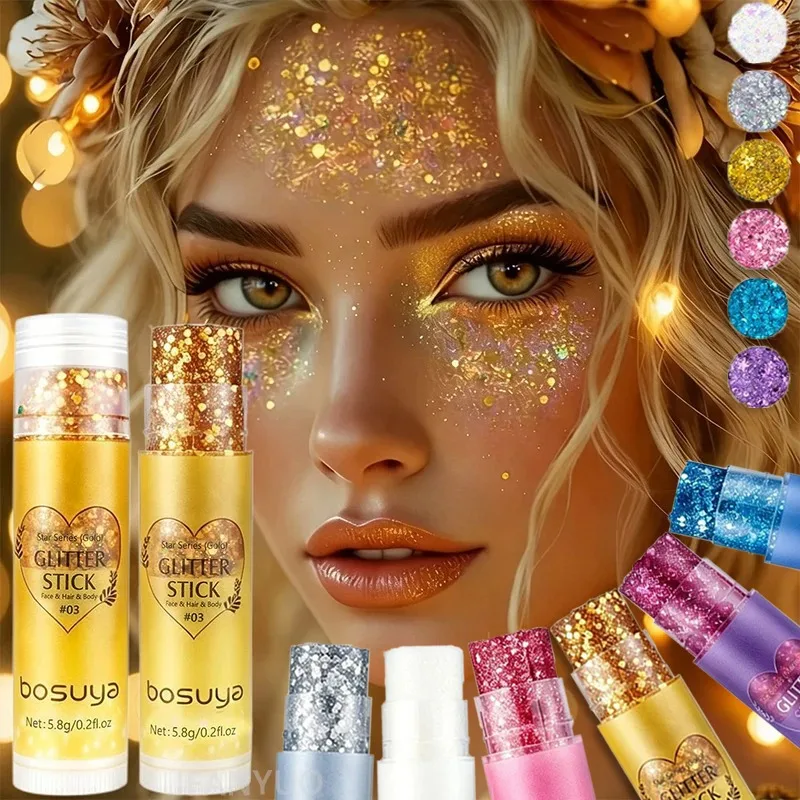 Funkelnder Pailletten-Glitzer-Gel-Stift Hochglanz-Goldperlen-Lidschatten Glitzer-Gesichts- und Körperfarbe für Weihnachtsfeiern