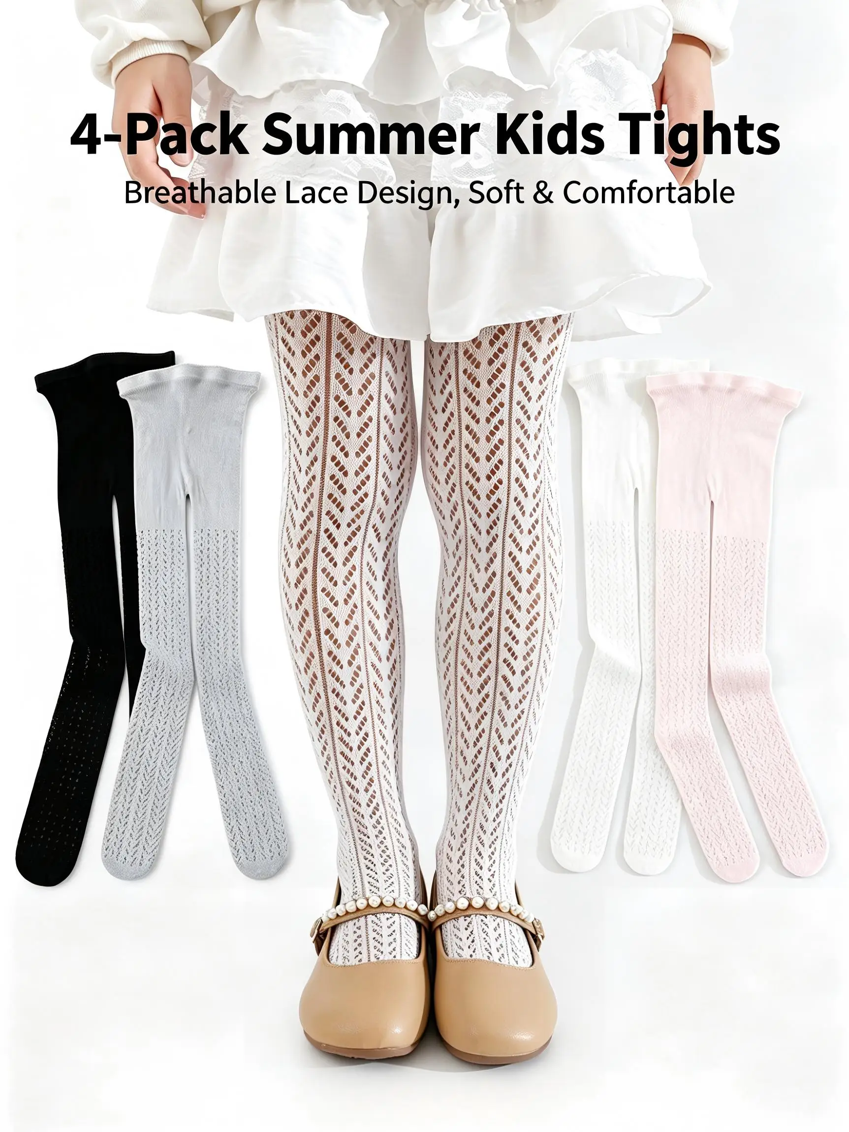4-Pack Toddler Girls Lace Mesh Tights 1-11Y Breathable Summer Kids Leggings Anti-Mosquito Pants for Playdates & Everyday Wear