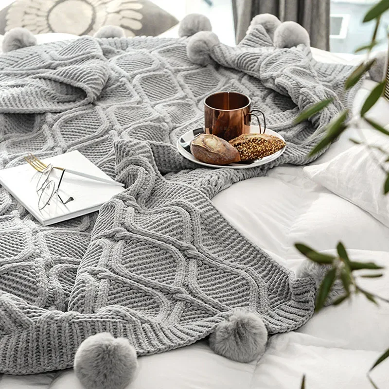 Chenille Sofa Throw Blanket Super Soft Knitted Cozy Bed Blankets with Balls Home Outdoor Camping Office Travel Car Blankets