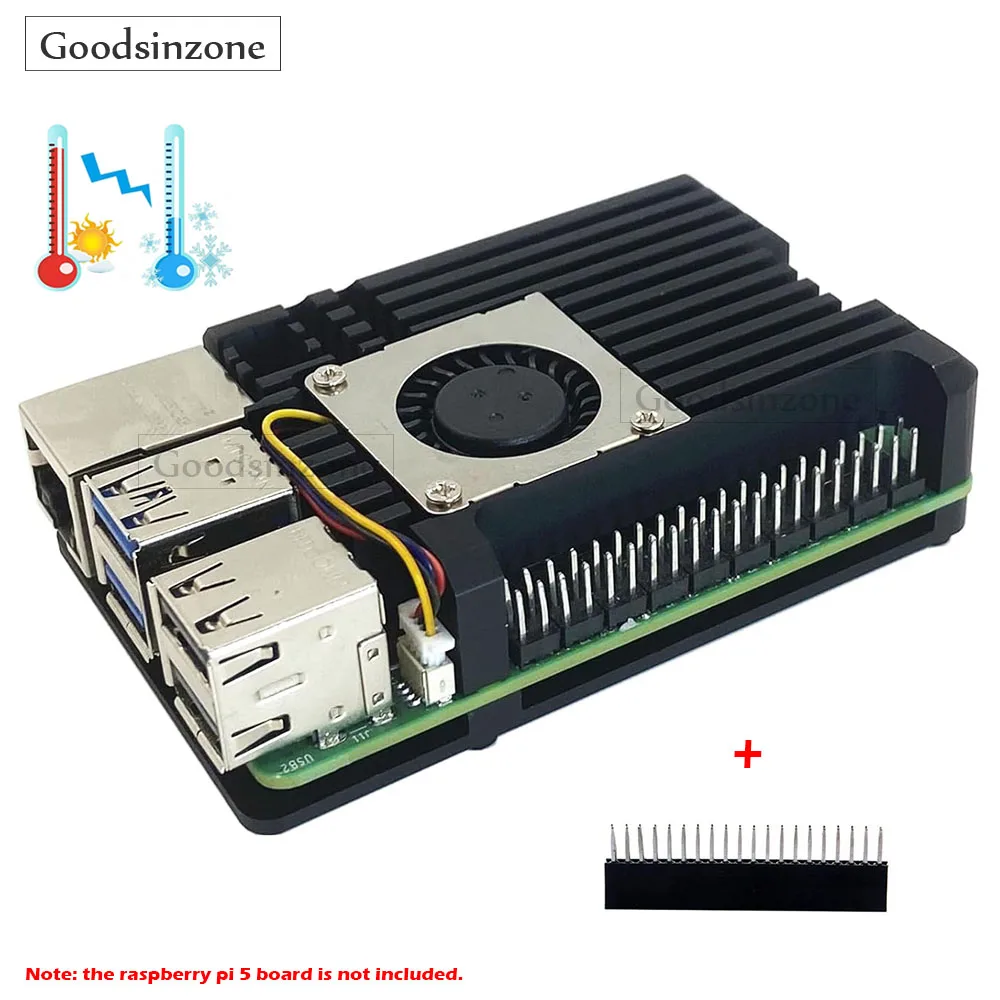 حافظة مدرعة من سبائك الألومنيوم Raspberry Pi 5، حافظة مع مجموعة مروحة + رأس GPIO لـ Raspberry Pi 5 4GB/8GB (مع مروحة تبريد) #1