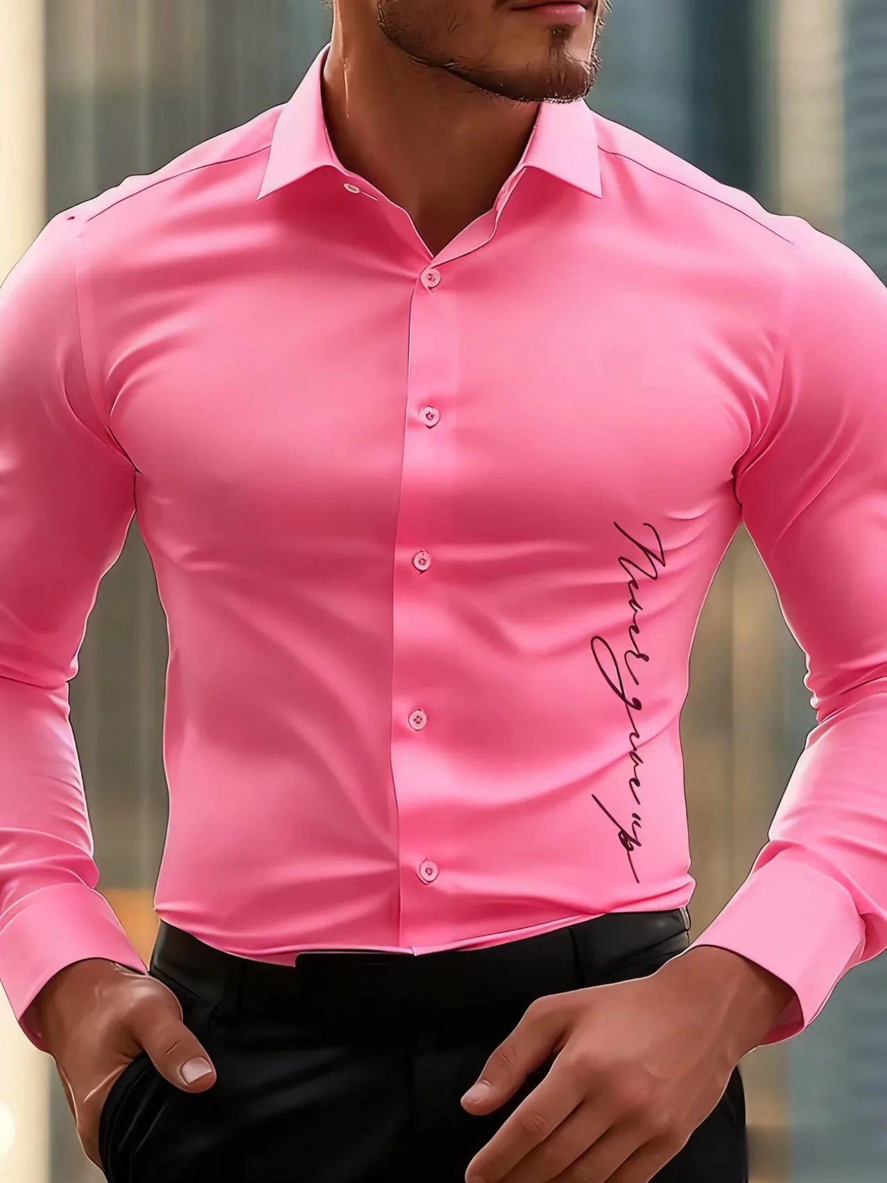 New trend, men's solid-color professional shirts, elegant button-down shirts, long-sleeved lapel style, comfortable and casual s