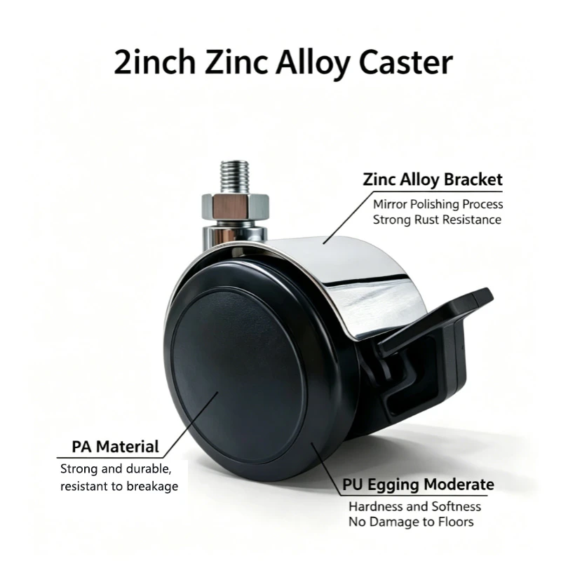 

4 Pcs 2 Inch PU Swivel Caster Wheels With Brake, Zinc Alloy Silent Wheel, Furniture Casters For Bar Cart, Coffee Table, Trolley