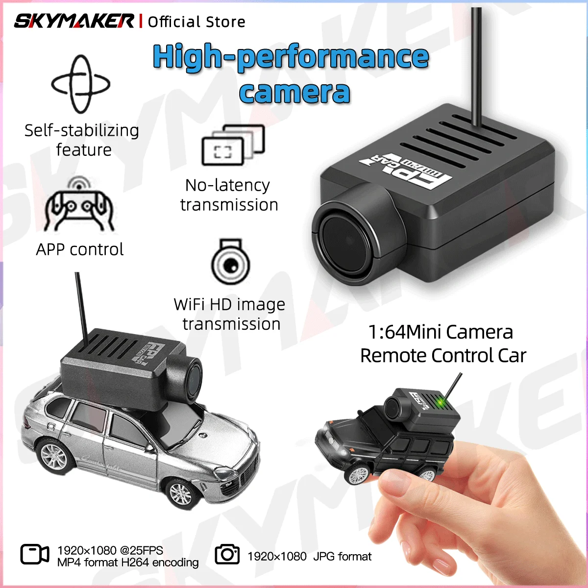 WltoysミニFPVアプリ制御車 1/64ミニリモコンカメラカー 2.4GHz LEDアンビエントライト付きミニRCカー 男の子向けギフト