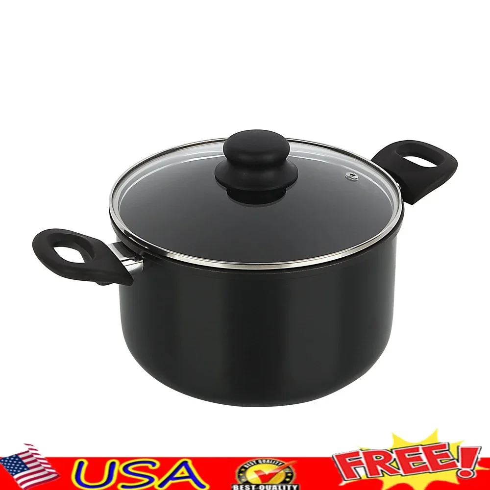 

Aluminum Non-Stick Dutch Oven 5QT with Glass Lid Dishwasher Safe Easy Clean Riveted Handle Tempered Glass Suitable All Cooktops
