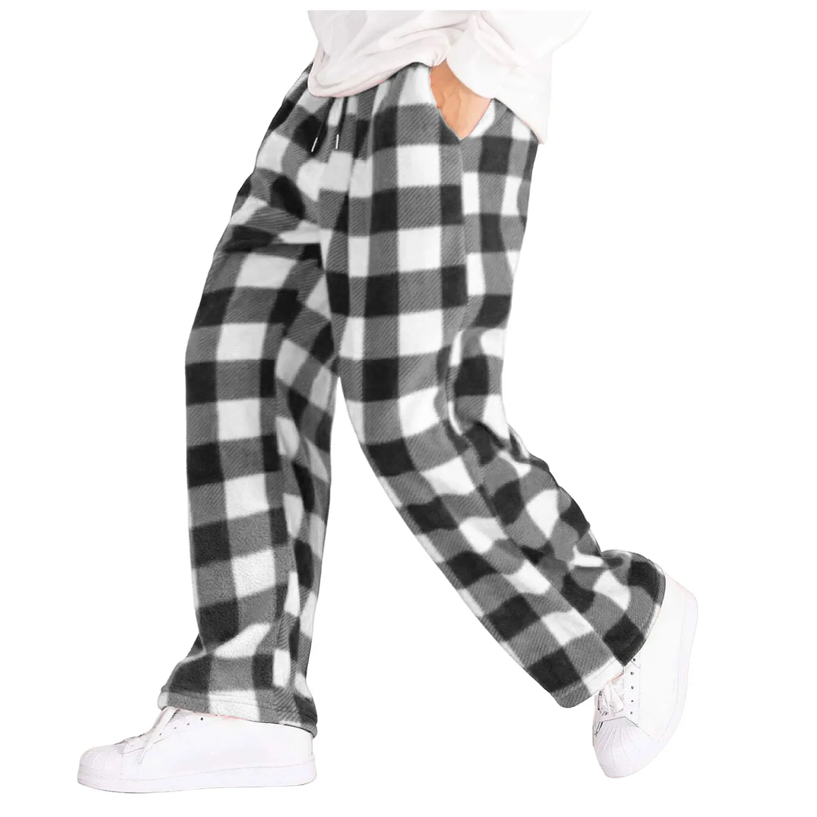 Fashion Mens Red Plaid Pants Loose Straight Leg Pants Comfortable Trousers Checkered Printed Casual Long Pants Men Clothing