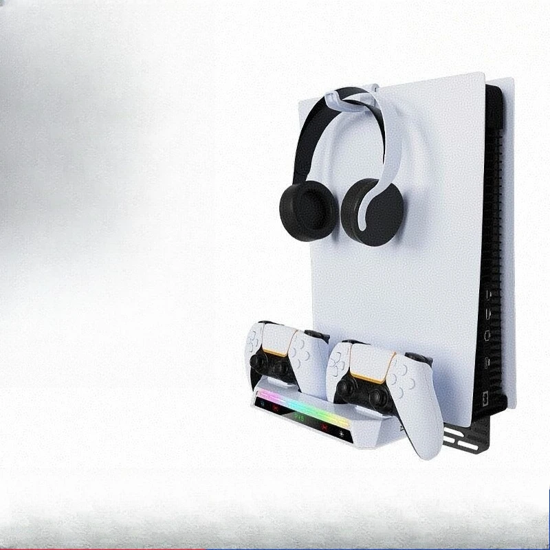 PS5 Console Universal Wall Stand, Elite Game Controller Charging Dock, Headphone Mount, Headphone Mount with RGB Ambient Light