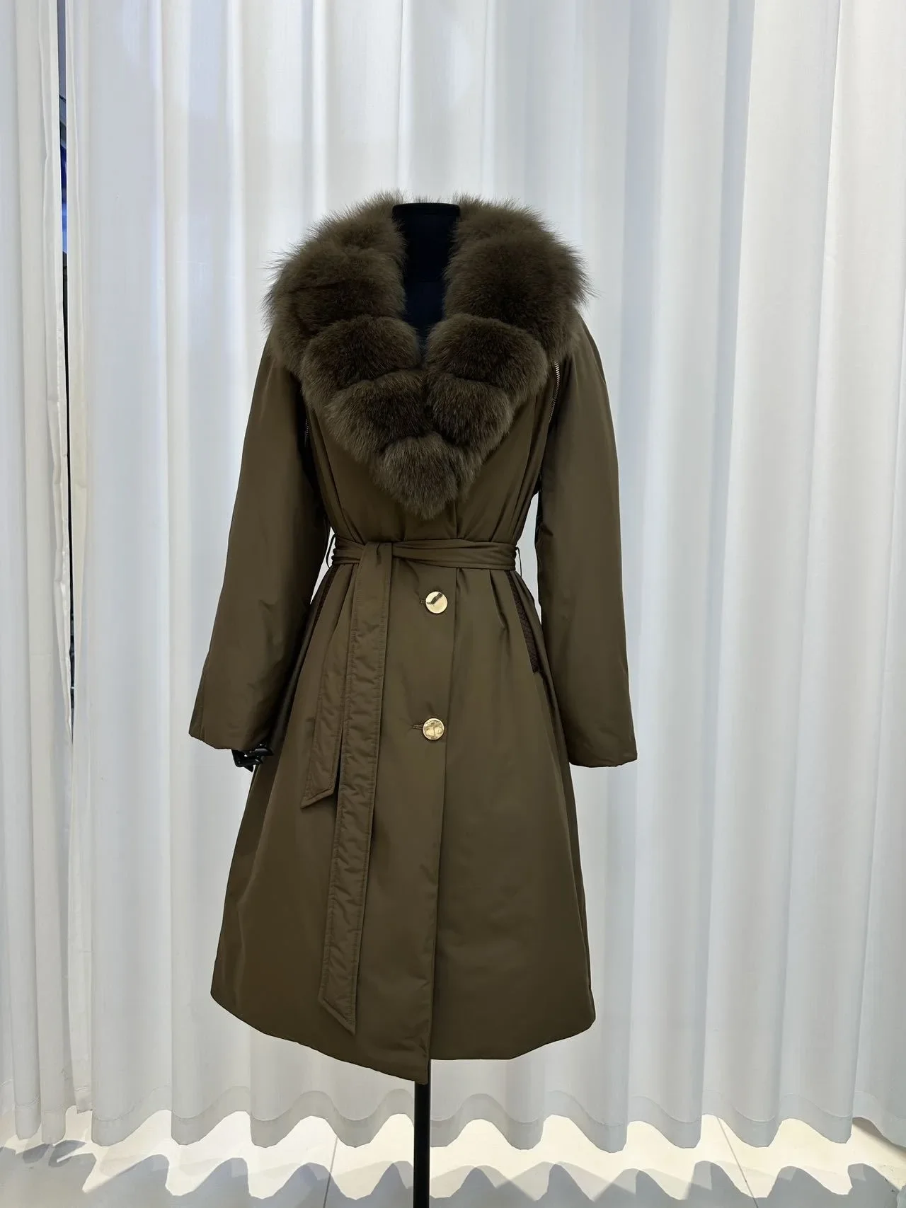 OFTBUY Duck Down Belted Slim Puffer Coat Winter Thick Warm Windproof Outerwear Real Fox Fur Collar Long Duck Down Jacket Women
