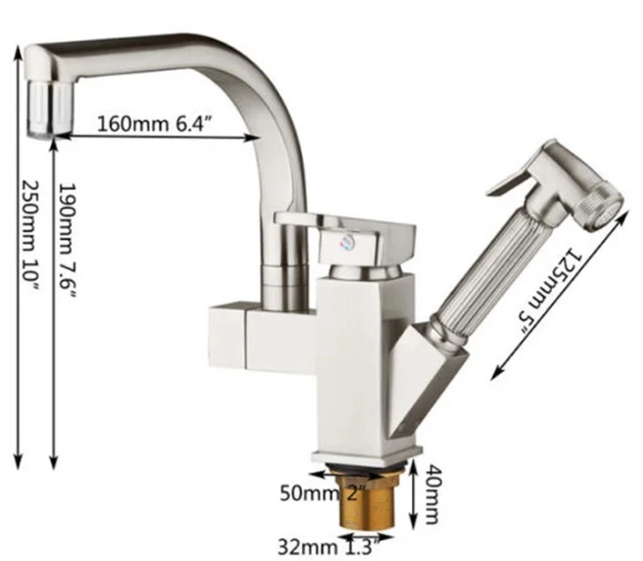 Keran Dapur JIENI Brushed Nickel Tarik Keluar, Putar 360 Derajat, Keran Wastafel Terpasang di Dek, Tuas Tunggal, Semprotan Ganda, Keran Mixer dengan LED