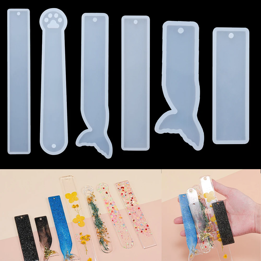 Rectangle Bookmark Silicone Mold Feather Fish Tail Shape Bookmark Casting Mould for DIY Epoxy Resin Craft Jewelry Making Supplie