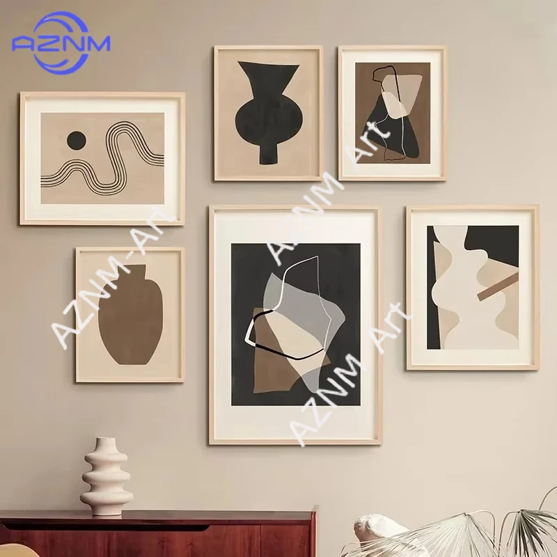 1 Stück/6 Stück Abstrakte Vintage-Linien Geometrische Poster und Leinwanddrucke Moderne Nordische Wandkunst Bilder Wohnzimmer Heimdekoration