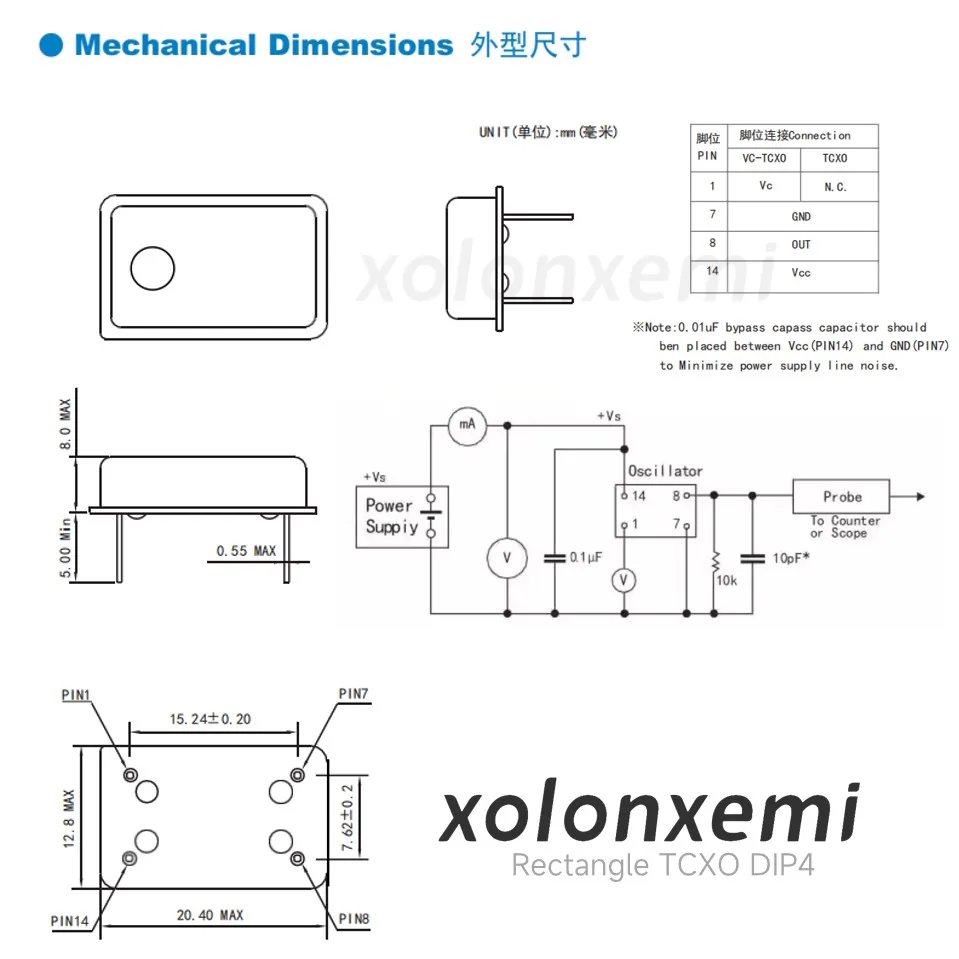 1Pcs 10M 3.3V 5.0V Rectangle TCXO HCMOS DIP-14 DIP High Precision Temperature Compensated 10MHZ 10.00M