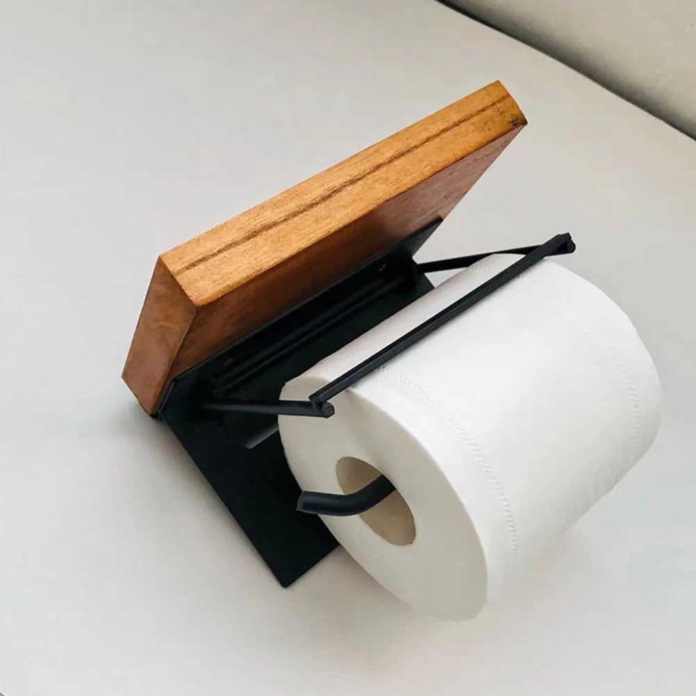 

Bathroom Tissue Holder Wood Metal Toilet Roll Shelf Hand Towel Holder Mobile Phone Rack Modern Wall Organizer Roll Paper Hanger