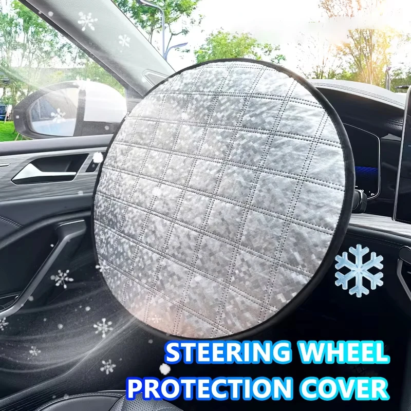 

Summer Car Steering Wheel Sunshade Cover Heat-Resistant Metal Film Protector UV Blocker Anti-Slip Foldable Cover Fit All Cars