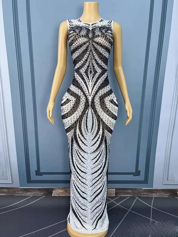 Robe gilet bloquée de couleur élastique avec strass de haute qualité, vêtements personnalisés pour femmes, nouvelle mode 2025