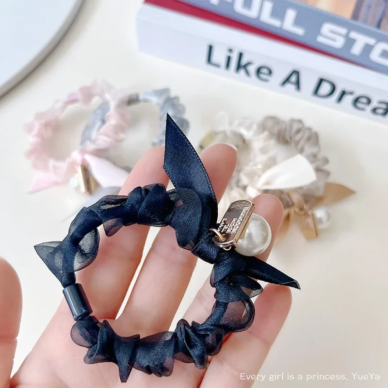 5 Stück, koreanischer Stil, süße Haarreifen mit Schleife, hochelastische Haargummis für Damen und Mädchen, schlichtes Haargummi mit Spitze, Haaraccessoires. – Detail 6