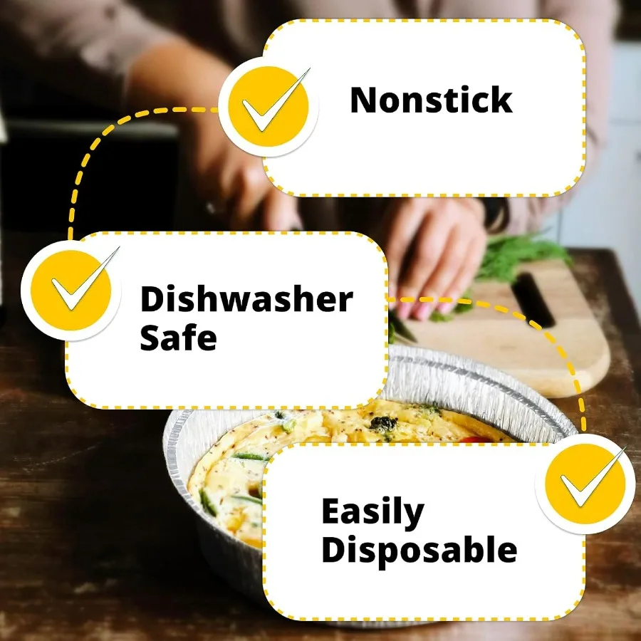 9 مقالي دائرية من رقائق الألومنيوم للاستعمال مرة واحدة مكونة من 100 قطعة مع جدران بزاوية عميقة 1.75 لتحميص الخبز والطبخ والتجميد مثالية لـ Pi