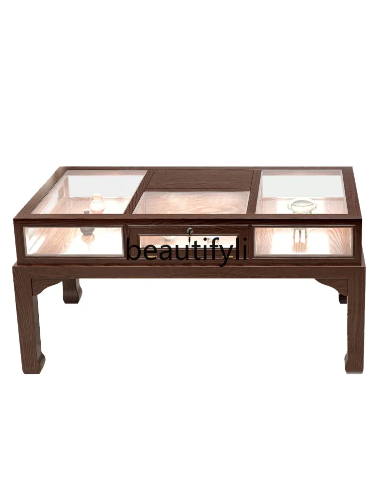 

New Chinese Solid Wood Display Jewelry Counter Jewelry Glass Negotiation Table Jade Container Shopping Mall Zhongdao Cabinet