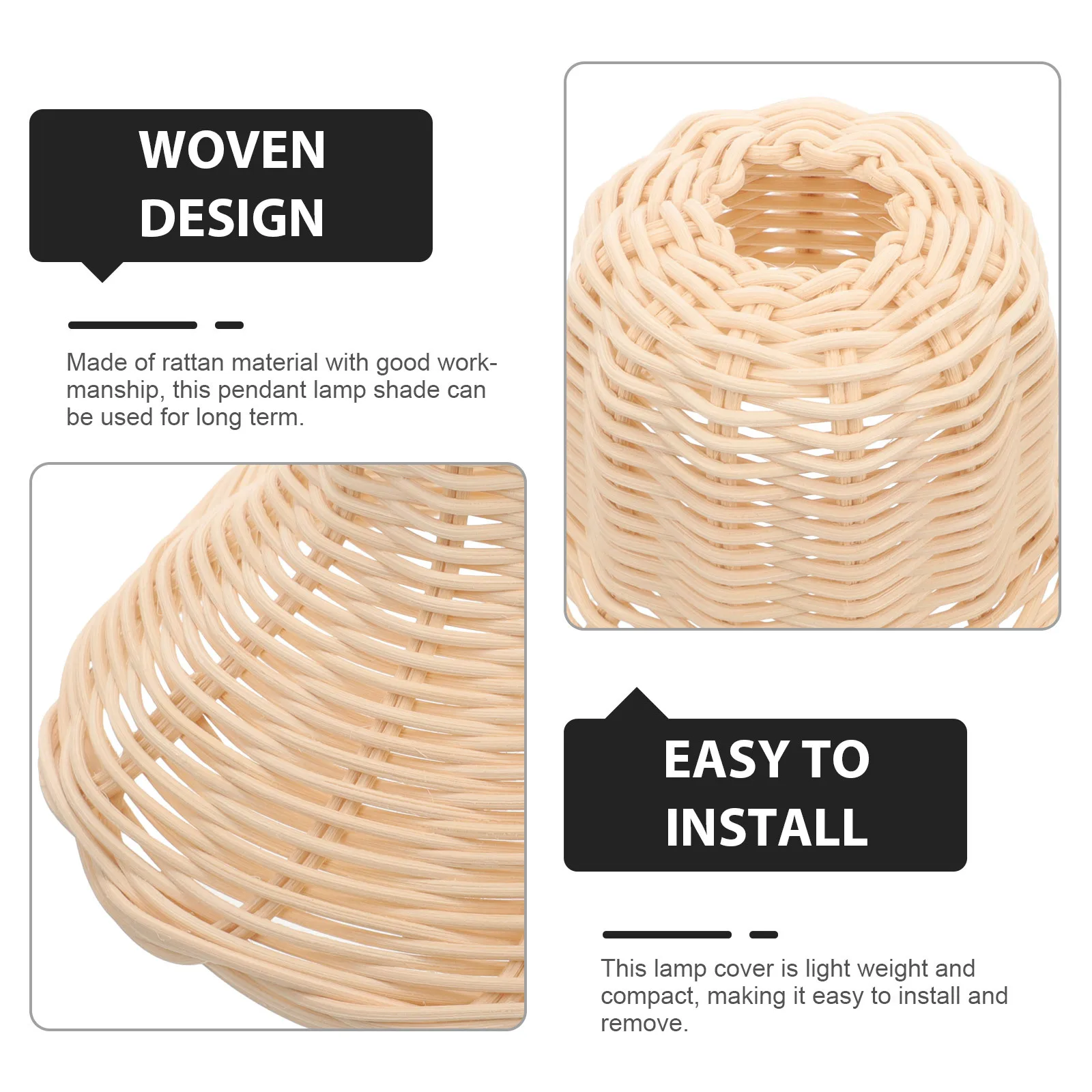 

Rattan Woven Pendant Shade Rustic Hanging Lamp Cover Decorative Lampshade Replacement for Restaurant Office Hotel