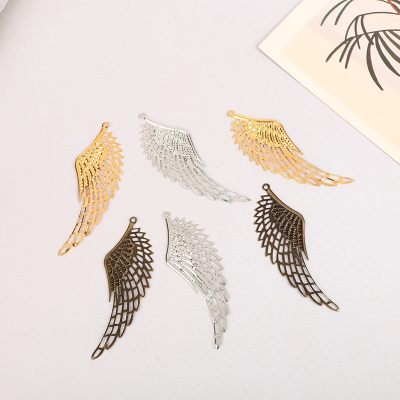 10Pcs Gold Color/Silver/Bronze Filigree Wraps Angel Wings Pendant Metal Crafts For DIY Headwear Jewelry Making Accessories