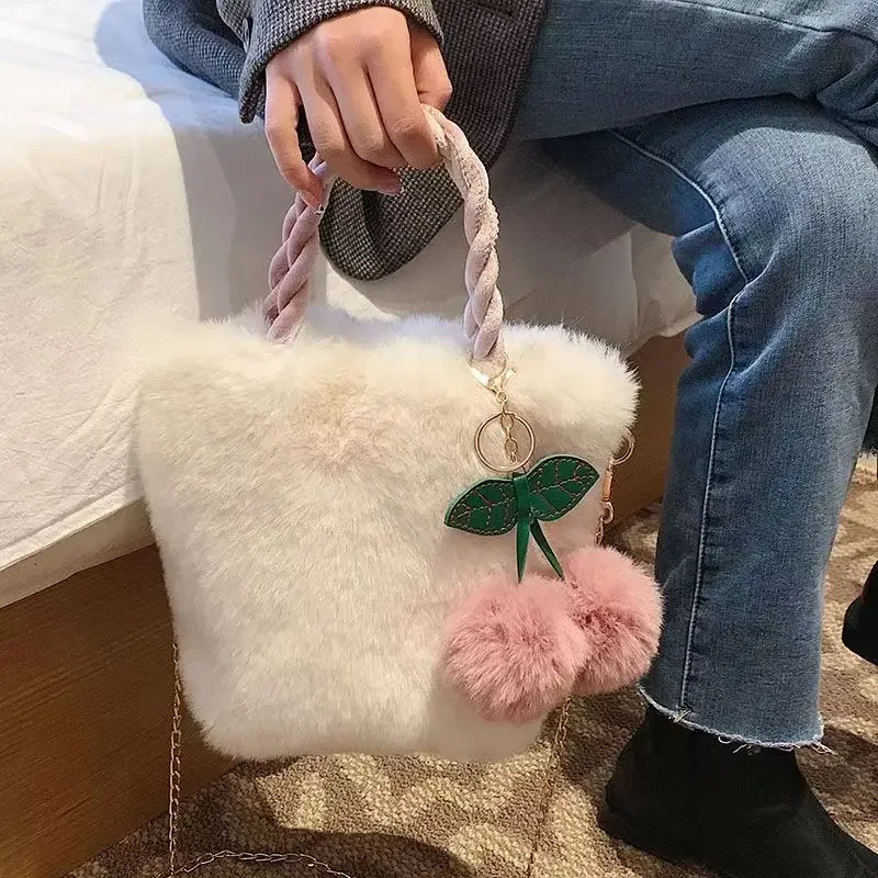 Luxury Brand Bag Luxury Handbags Faux Fur Fluffy Fashion Cute Sweet Single Shoulder Tote Crossbody Chain Bag Bucket White Bags