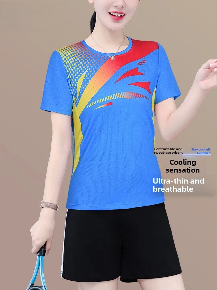 

TUCANO Fitn Sportswear Set Women's Summer Casual ort Sve Ice Silk Qui Dry Two Piece Set round Ne Overhead Sle