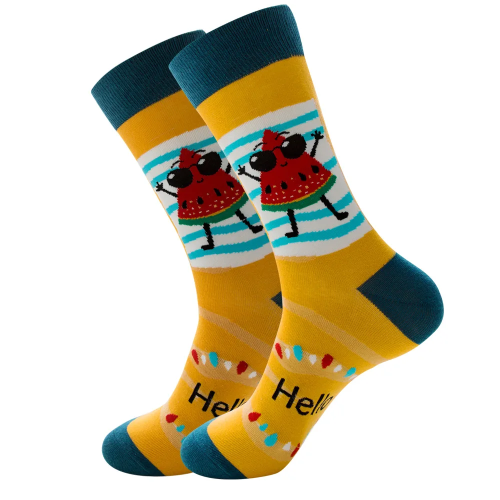 Gekämmte Baumwolle lustige Mode Socken Männer glücklich Cartoon Harakuju Neuheit Design niedlichen Früchte Banane Ananas Birne Wassermelone Muster