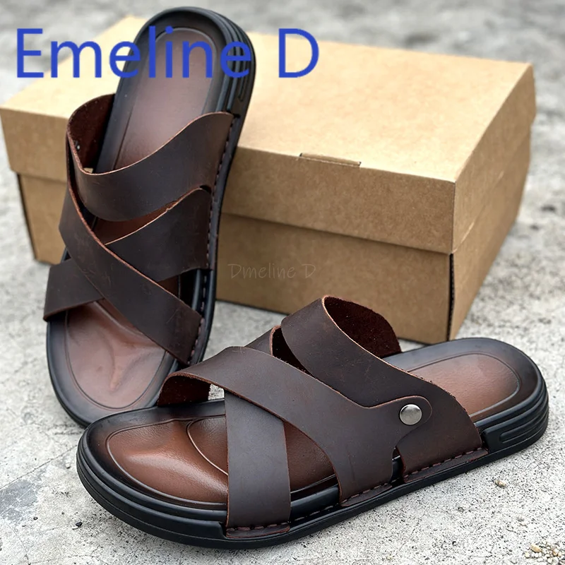 

Sandals Men's Summer New Leather Casual Beach Shoes Trendy and Comfortable Soft Soled Men's Shoes One-Piece Cool Slippers