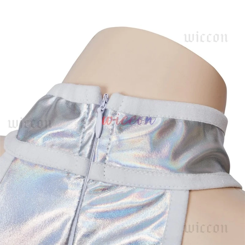 أوستن باورز فانيسا أزياء تنكرية فستان الحمالات فانيسا مثير Strappy الرسن الفضة تمتد فستان قصير أزياء الهالوين