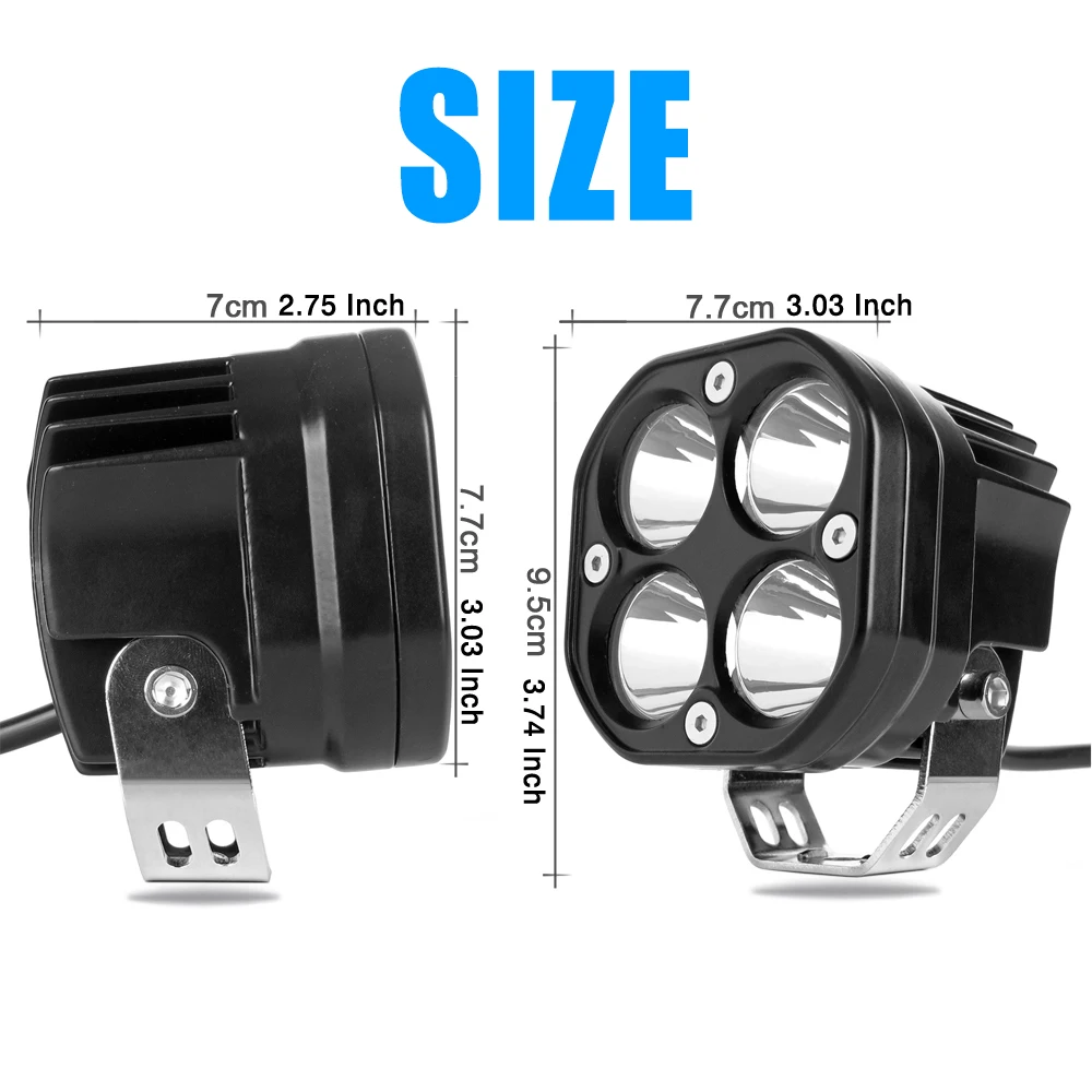 Lightweight LED Lights 2PCS 3 Inch White Light Offroad Lighting 6000K 12-24V For 4WD, ATV, UTV, SUV, Forklift, Boat,With 360° Adjustable Mounting Bracket