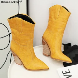 Inverno Della Caviglia Stivali per Le Donne Dell'unità di elaborazione Zeppe In Pelle Da Cowboy Occidentale Stivali Donna Punta a punta Con Cerniera Cowgirl Avvio A Breve delle Donne scarpe