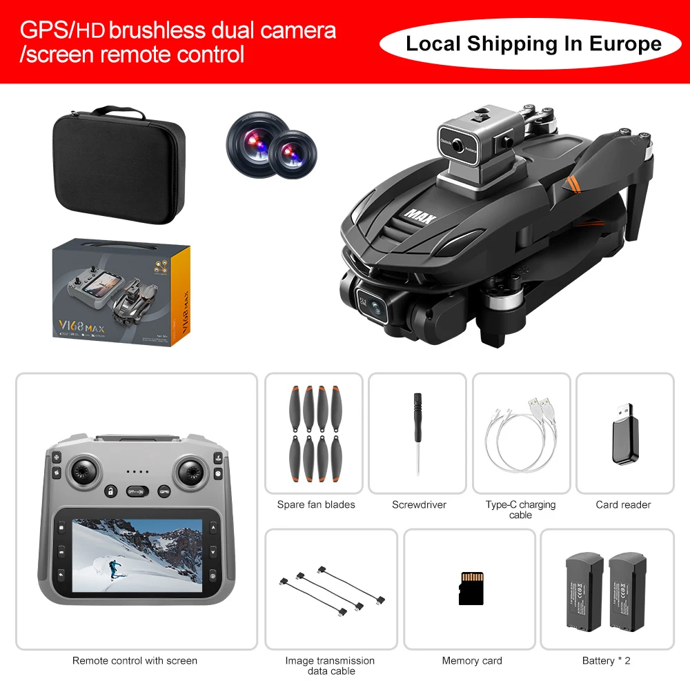 V168 MAX GPS Drone 4K Professionele Camera Luchtfoto FPV Borstelloze Obstakelvermijdende Quadcopter met Groot Scherm Afstandsbediening Speelgoed