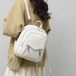 Ladies PU Leather Backpack College Fashion School Shoulder Bag For Girls Multi Pocket Rucksack Women Travel Daypack