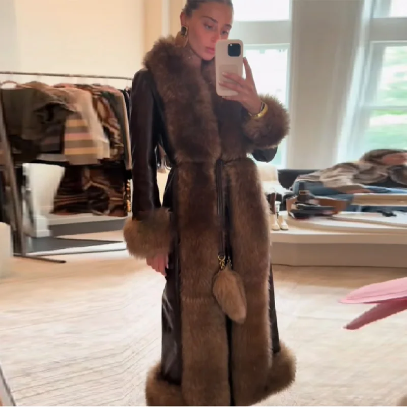 Moda mujer Otoño Invierno abrigo de piel sintética de alta calidad abrigo largo peludo suelto chaqueta cálida 2025 señora nueva prendas de vestir de calle alta
