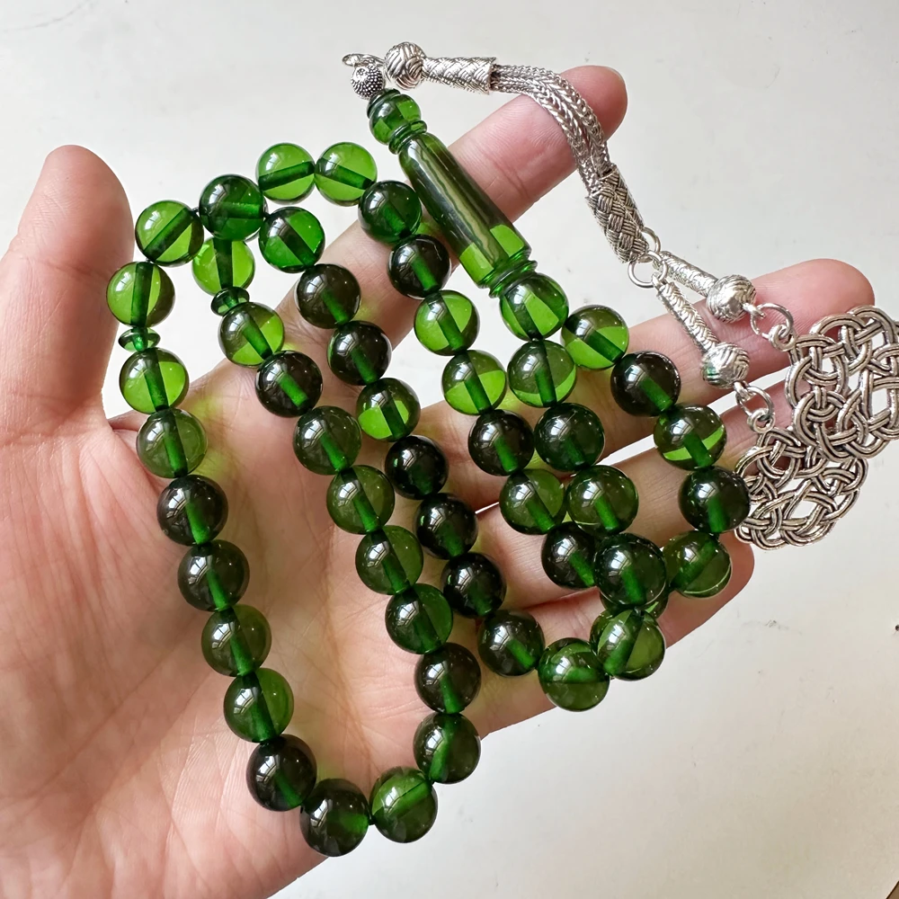 Green Amber Color Tasbih 33 66 99beads Islamic Luxurious rosary men Muslim misbaha gemstone prayer beads bracelets Eid gift