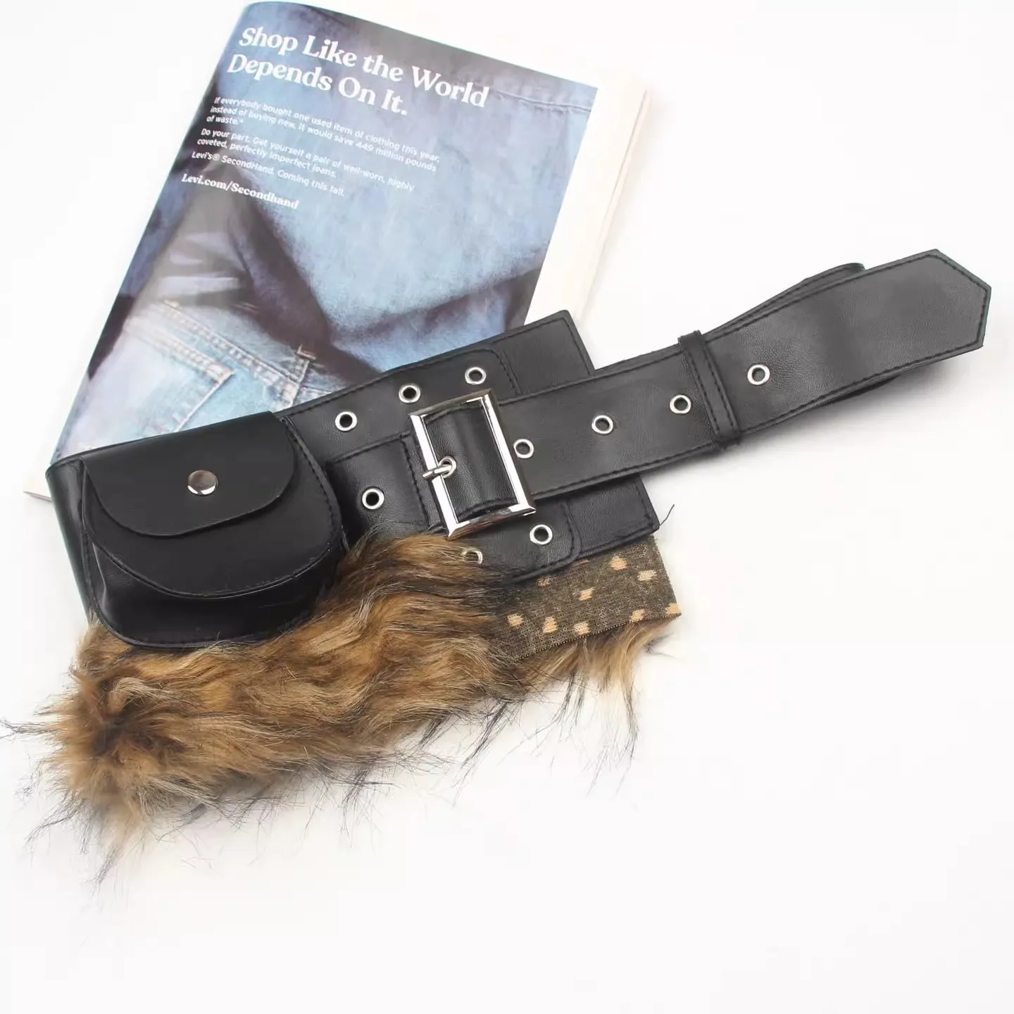 Women's Faux Fur PU Leather Corset Female Black Cummerbund Coat Waistband Dress Decration Wide Belt J1575