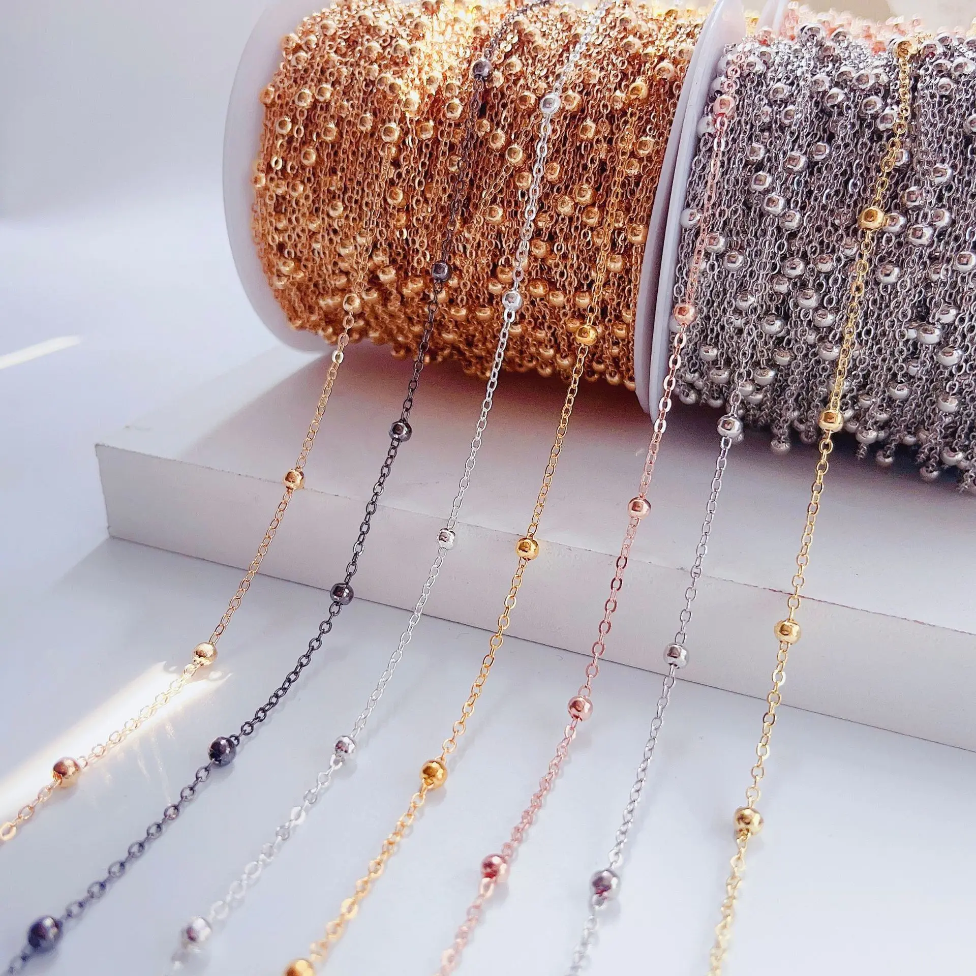 Wholesale 2M Beaded Chain 3.5/4mm Beads Copper Plated Cross Chain for Jewelry Making DIY Anklets Necklace Bracelet Accessories