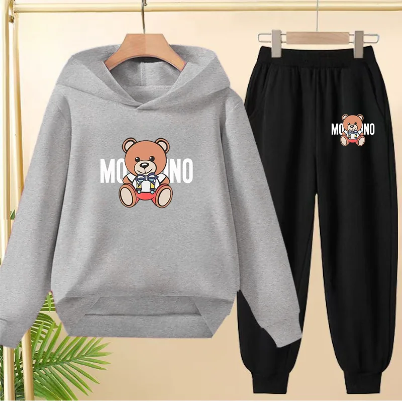 Hoodie Anak-anak Pakaian Anak Laki-laki Perempuan 3-12 Tahun Kaus Kasual Beruang Kartun Lucu + Celana Pakaian Anak Perempuan Cantik Set Olahraga Santai