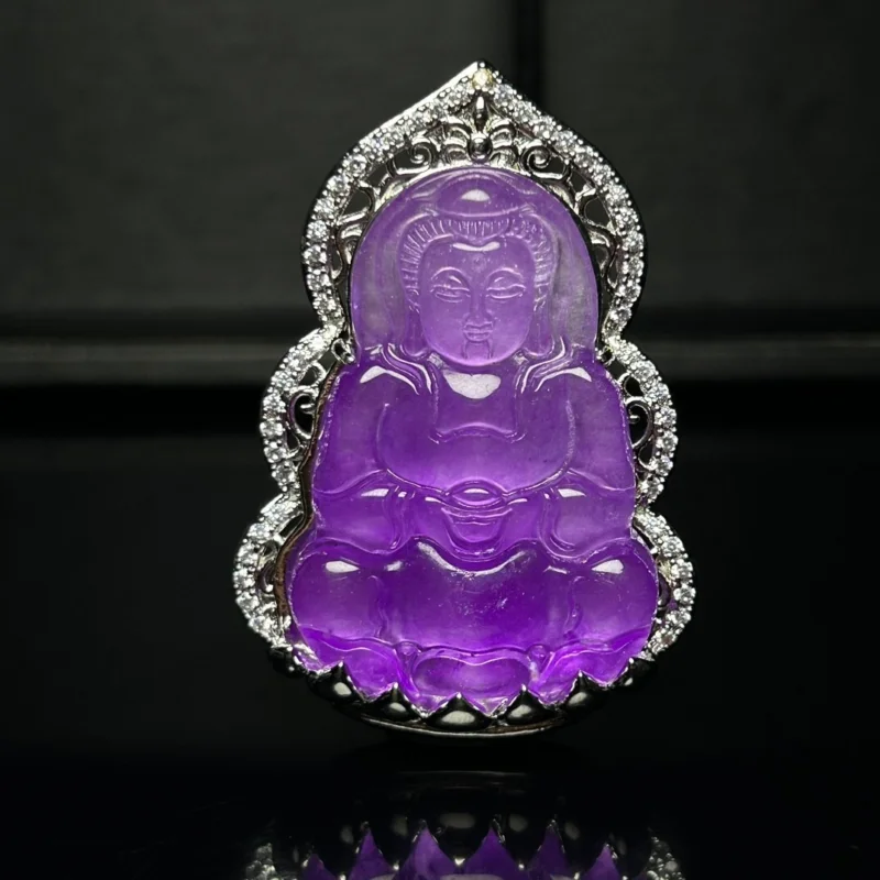 

Natural Perfect high Ice Jade Jadeite purple Guanyin Pendant&Necklace Certified