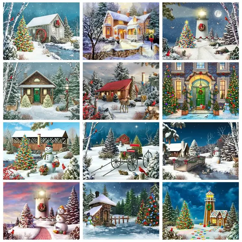 

CHENISTORY Oil Painting By Numbers Winter Christmas House For Adults Coloring By Number Home Decors Diy Gift Acrylic Paints Gift