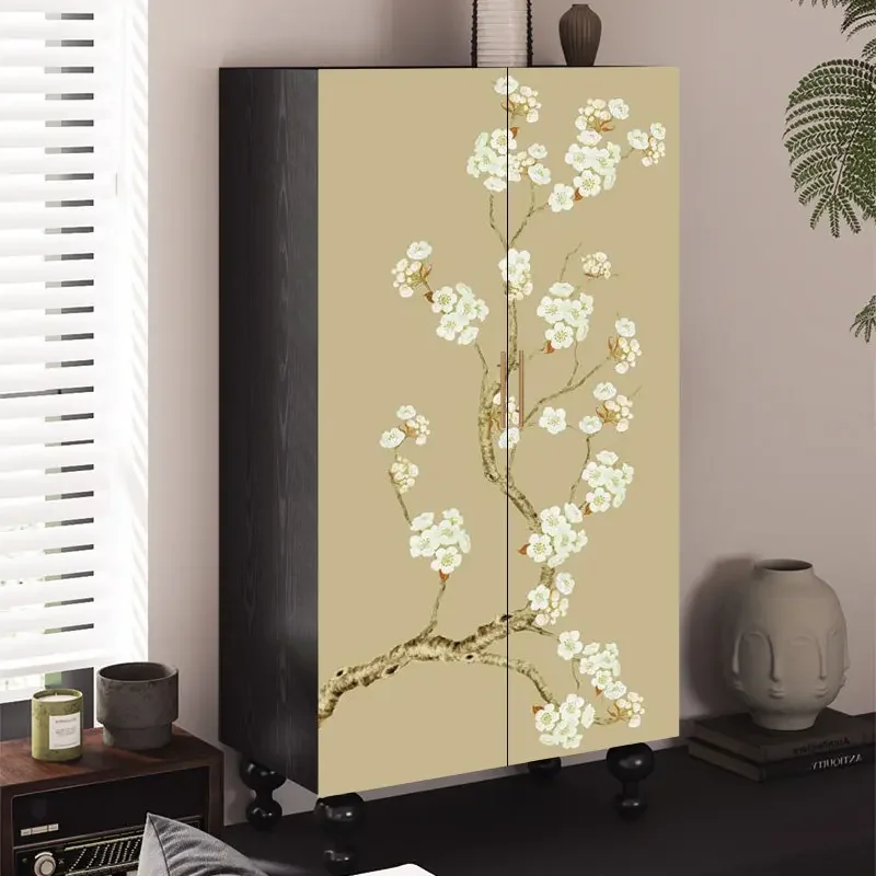 Chinese flower solid wood wardrobe small apartment large capacity dustproof clothes locker free installation creative storage