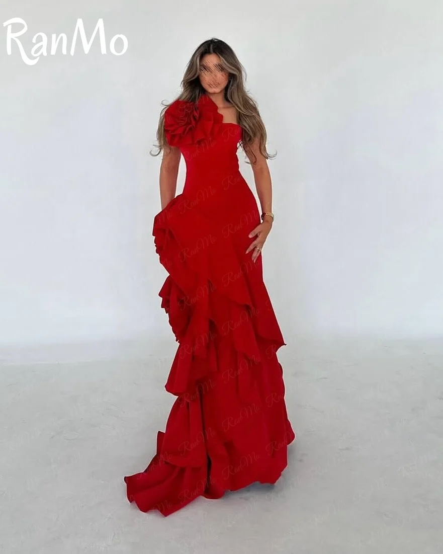 Ranmo Elegant Red 3D Floral A-line Taffeta Evening Dress Strapless Floor-Length Wedding Dresses Sleeveless vestidos de fiesta image 3