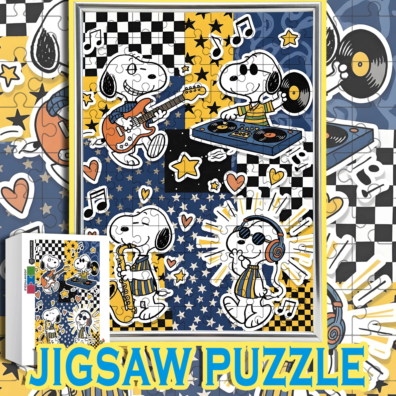 

Retro Checkerboard & Star Background Snoopy Music Scene Puzzle 108-1000pcs Home Decor