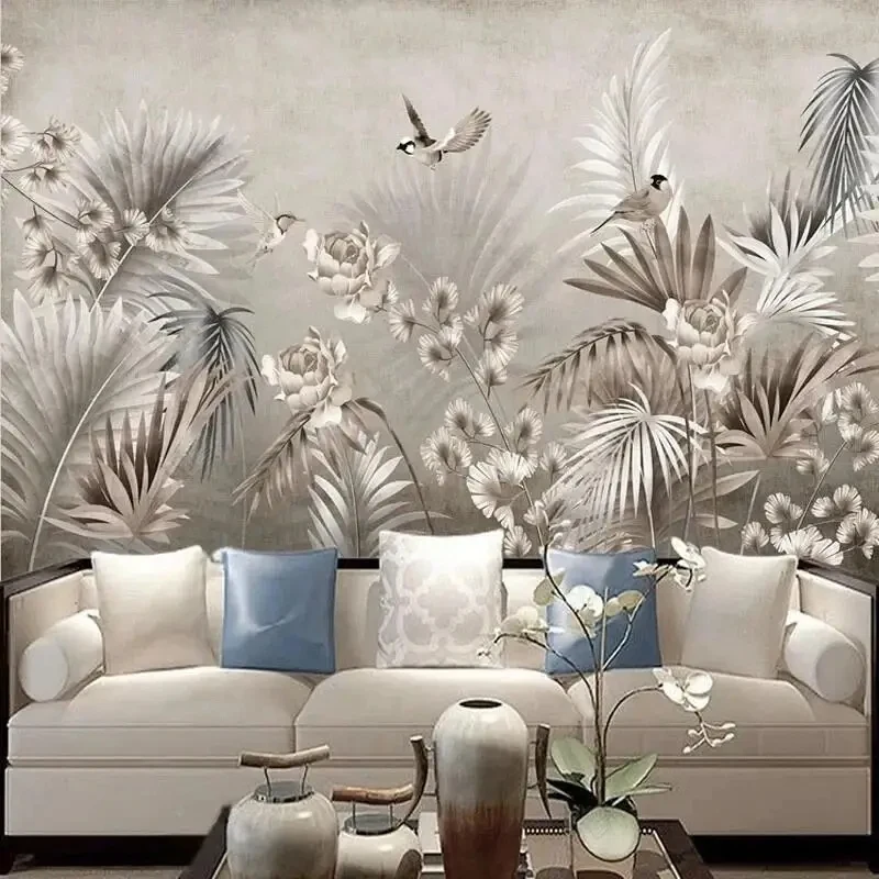 3D Retro Tropical Leaf Mural Nordic Style Wallpaper for Living Room TV Sofa Bedroom Background Wall Art Decor Painting