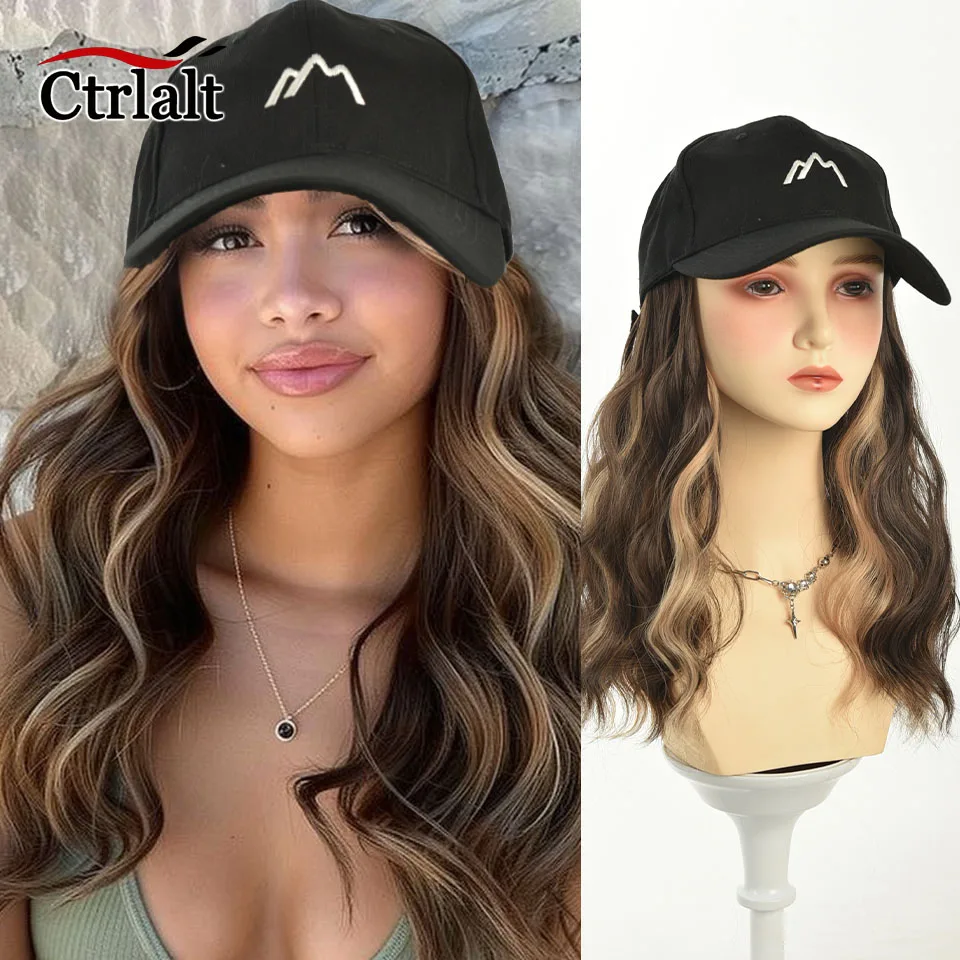 

Synthetic Hat Wig with Long Straight Black Brown Hair Baseball Cap Hair Extension Stylish Convenient All-in-One Design for Women