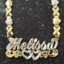 Personalized Custom Name Necklace Double Layer Two Tone Hollow Heart Necklace Gold Stainless Steel XOXO Heart Chain For Girls