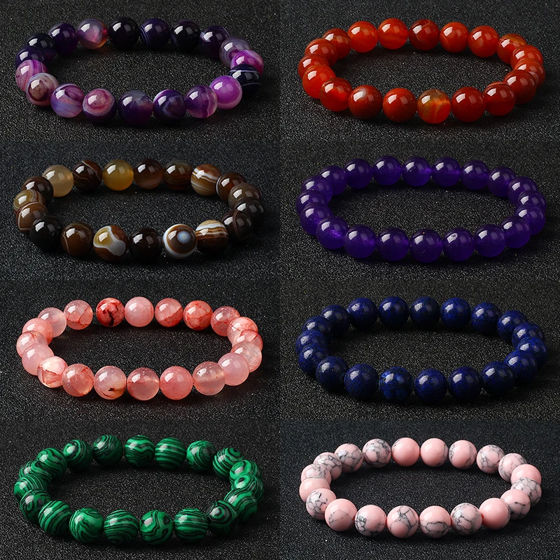 Wholesale 8/10 MM Beads Bracelets for Women Agates Crystal Onyx Quartz Natural Stone Stretch Bracelet Men Handmade Yoga Jewelry