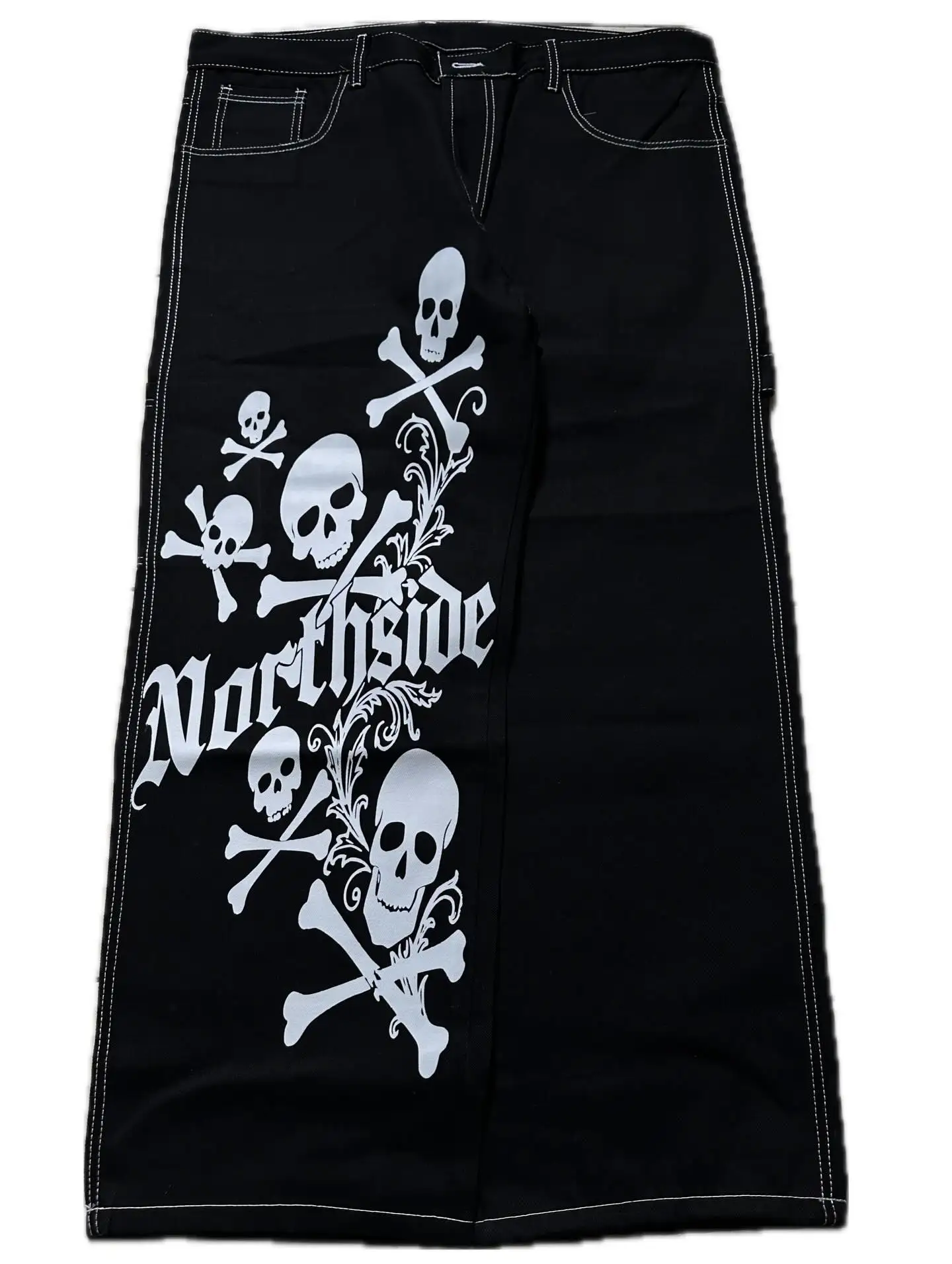 

Skull Y2K Print Jeans Men Retro Washed Street Straight Wide-Leg Pants Hip-Hop Denim Pants Trend Harajuku Fashion Baggy Pants