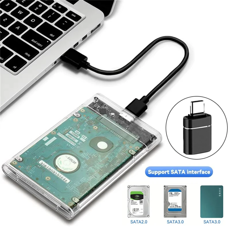 2,5-Zoll externes Festplattengehäuse USB 3.0 zu SATA III werkzeuglos, transparentes Festplattengehäuse für 2,5 Zoll 7mm 9,5mm SATA HDD SSD