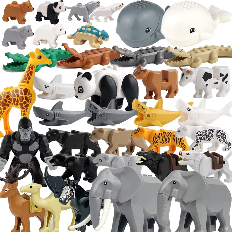 Moc cidade animal blocos de construção zoológico modelo acessórios crocodilos leopardo ursos panda chimpanzé lobo vacas tijolos crianças brinquedos presentes