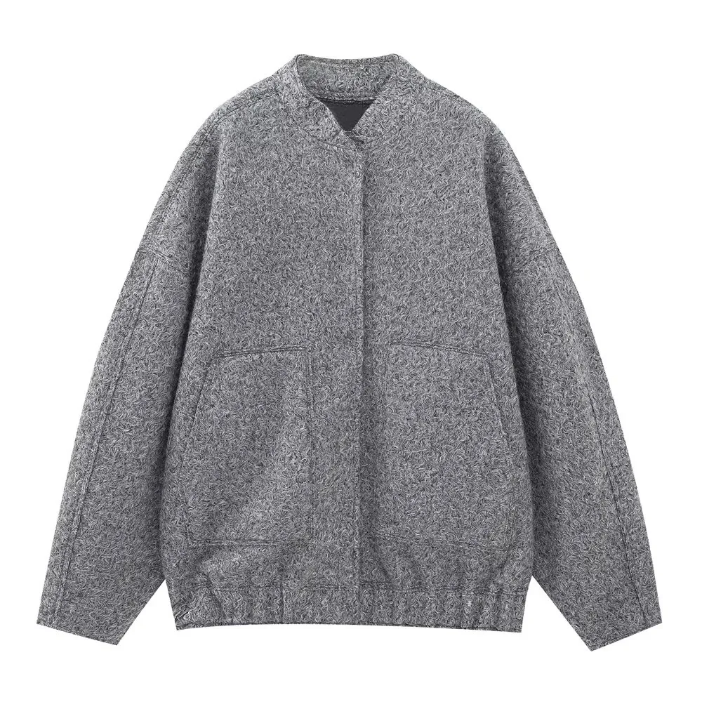 

Women's Clothing Bomber Jacket Tweed Jacket Stand-up Collar Pockets Loose Pilot Jackets Coat Trendy Comfortable Coats Jackets